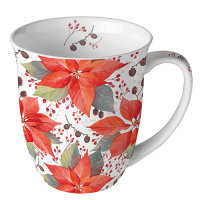 Weihnachten - Becher - Mug 0.4 L - Fine Bone China - Format: Ø 10 cm x H 10,5 cm - 1 Becher pro Packung – Poinsettia And Berries