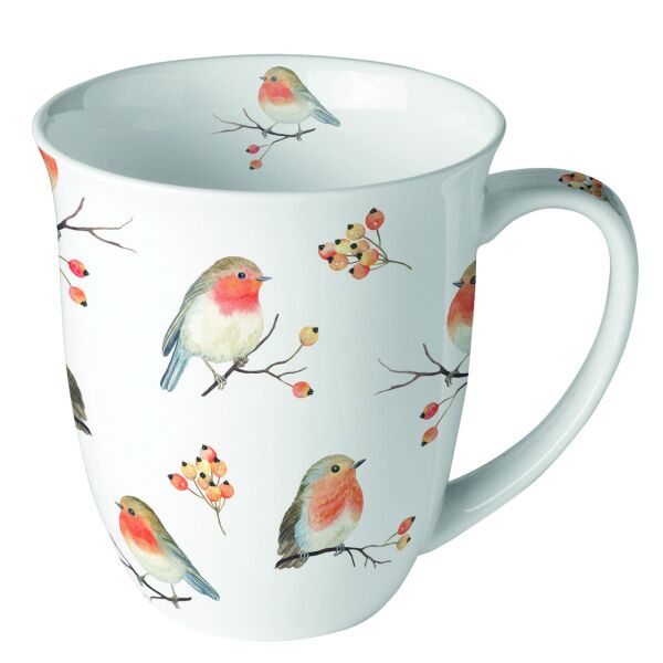 Weihnachten Becher 0.4 L Ø 10 cm x H 10,5 cm Robin Family Rotkehlchen