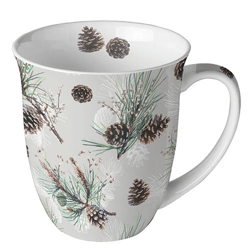 Weihnachten - Becher - Mug 0.4 L - Fine Bone China - Format: Ø 10 cm x H 10,5 cm - 1 Becher pro Packung – Pine Cone All Over
