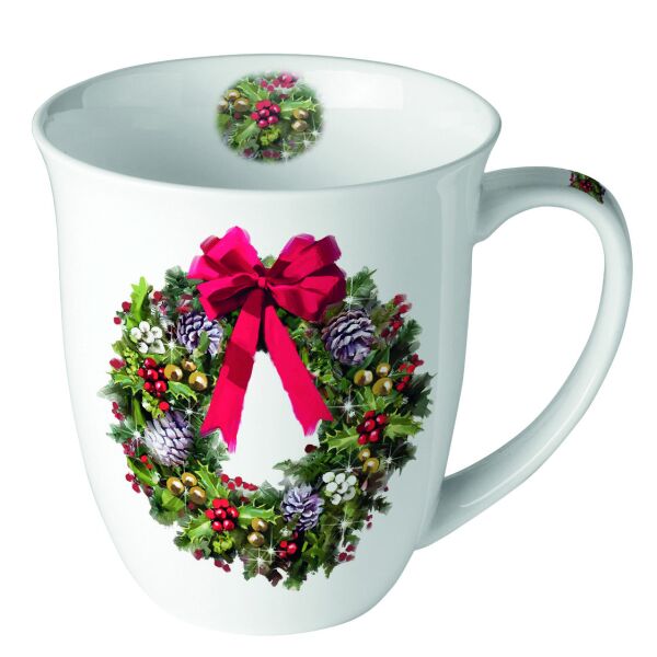 A Weihnachten Becher Mug 0.4 L Fine Bone China Ø 10 cm x H 10,5 cm Bow On Wreath Weihnachtskranz