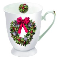 Weihnachten - Becher – Mug 0,25 L - Fine Bone China - Format: Ø 7,5 cm x 10 cm – 1 Becher pro Packung - Bow On Wreath - Schleife auf Kranz