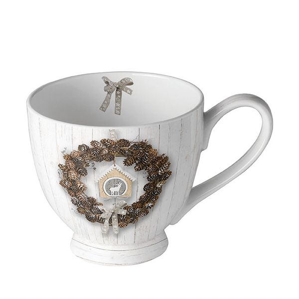 Weihnachten Becher Mug 0,45 L Fine Bone China Format: Ø 7,5 cm x 10 cm 1 Becher pro Packung Pine Cone Wreath Tannenzapfenkranz