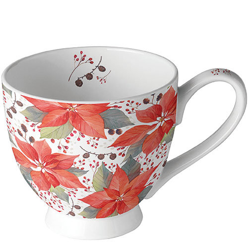 Weihnachten - Becher – Mug 0,45 L - Fine Bone China - Format: Ø 7,5 cm x 10 cm – 1 Becher pro Packung – Poinsettia And Berries