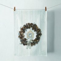 Geschirrtuch – Kitchen towel 50x70 cm – Pine Cone Wreath - Hirsch Kuckucksuhr Tannenzapfen