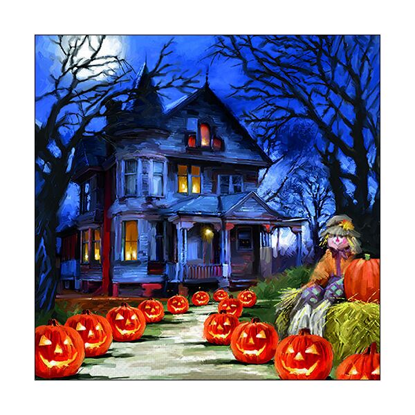 Halloween Servietten Lunch 33 x 33 cm 3-lagig 20 Servietten Spooky gespenstisches Haus mit Kürbis