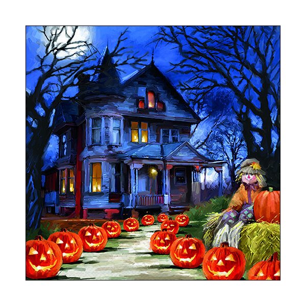 Halloween Servietten Lunch 33 x 33 cm 3-lagig 20 Servietten Spooky gespenstisches Haus mit Kürbis