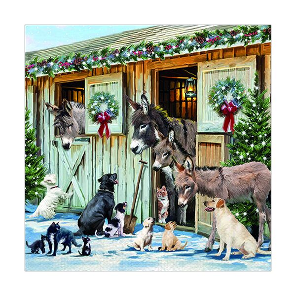 A Weihnachten Servietten 33 x 33 cm 3-lagig 20 Servietten Animal Friends Stalltiere