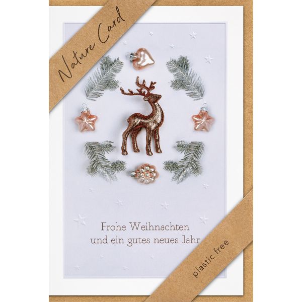 Weihnachten - Nature Cards Handmade - Glückwunschkarte im Format 11,5 x 17 cm mit Briefumschlag – Rentier – Frohe Weihnachten und ein gutes neues Jahr