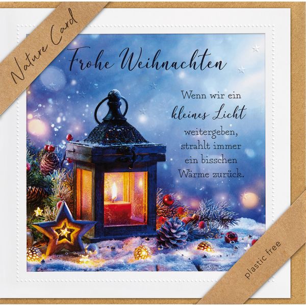 Weihnachten - Nature Cards Handmade - Glückwunschkarte im Format 15,5 x 15,5 cm mit Briefumschlag – Laterne im Schnee
