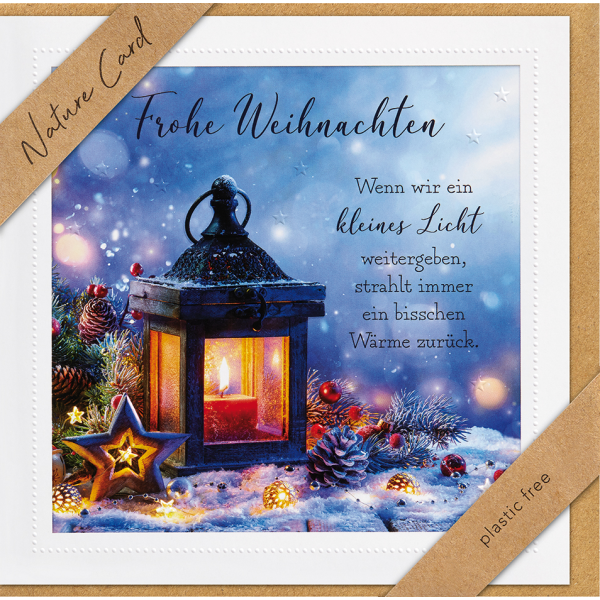 Weihnachten - Nature Cards Handmade - Glückwunschkarte im Format 15,5 x 15,5 cm mit Briefumschlag – Laterne im Schnee