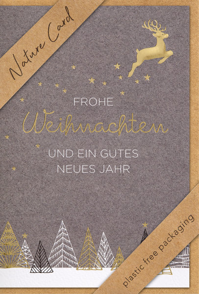 neu 2024 - Weihnachten - Nature Cards Handmade - Glückwunschkarte im Format 11,5 x 17 cm mit Briefumschlag – Nachthimmel mit Rentier
