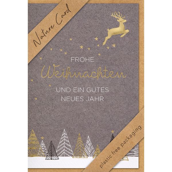 Weihnachten - Nature Cards Handmade - Glückwunschkarte im Format 11,5 x 17 cm mit Briefumschlag – Nachthimmel mit Rentier
