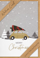 Weihnachten - Nature Cards Handmade - Glückwunschkarte im Format 11,5 x 17 cm mit Briefumschlag - Auto mit Tannenbaum auf Dach