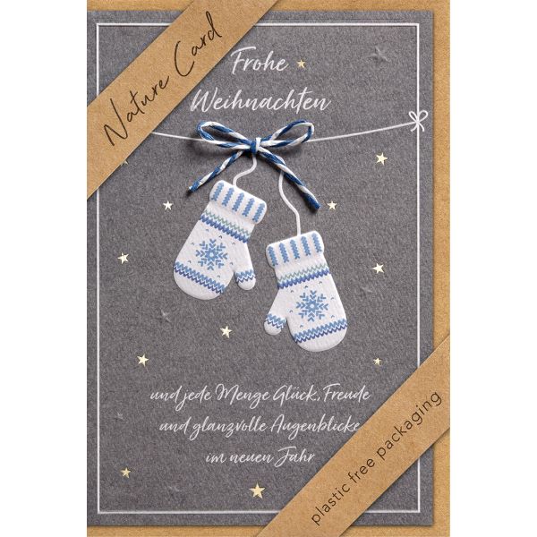 Weihnachten Nature Cards Handmade Doppelkarte 11,5 x 17 cm mit Briefumschlag Handschuhe