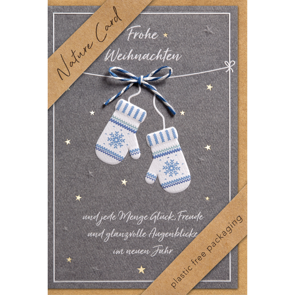 Weihnachten Nature Cards Handmade Doppelkarte 11,5 x 17 cm mit Briefumschlag Handschuhe