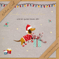 Weihnachten - Nature Cards Handmade - Glückwunschkarte im Format 15,5 x 15,5 cm mit Briefumschlag – Dackel mit Geschenk