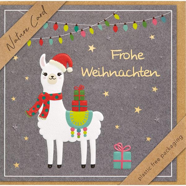 Weihnachten - Nature Cards Handmade - Glückwunschkarte im Format 15,5 x 15,5 cm mit Briefumschlag – Lama