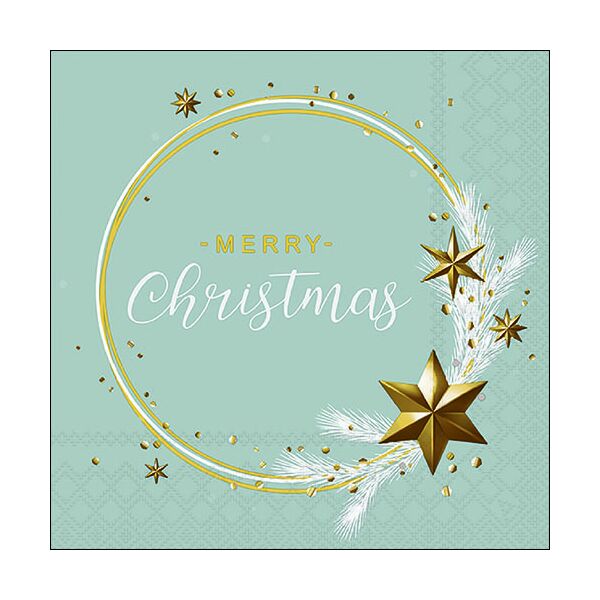 A Weihnachten Servietten Lunch 33 x 33 cm 3-lagig 20 Servietten Wishing Ring Mint Sterne Ring Merry Chrismas