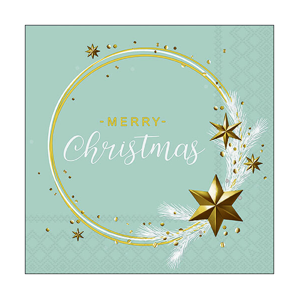 A Weihnachten Servietten Lunch 33 x 33 cm 3-lagig 20 Servietten Wishing Ring Mint Sterne Ring Merry Chrismas