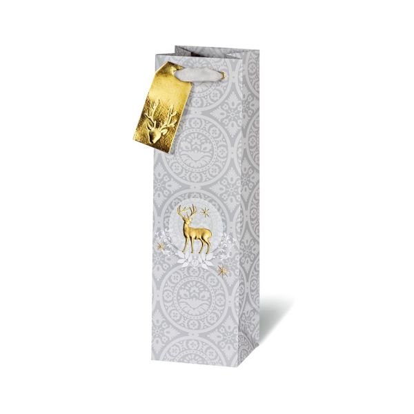 Weihnachten Geschenktüte Tasche Flasche  Gold Hirsch