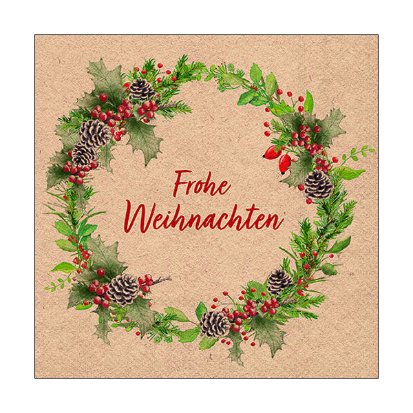 Weihnachten Servietten Format: 33 x 33 cm 3-lagig 20 Servietten Recycled Weihnachtskranz Natur