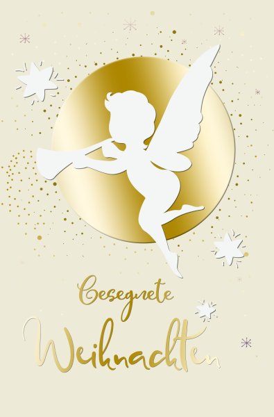 Gesegnete Weihnachten - Glückwunschkarten im Format 11,5 x 17 cm - Engel, Sterne, Naturkarton, mit Goldfolie