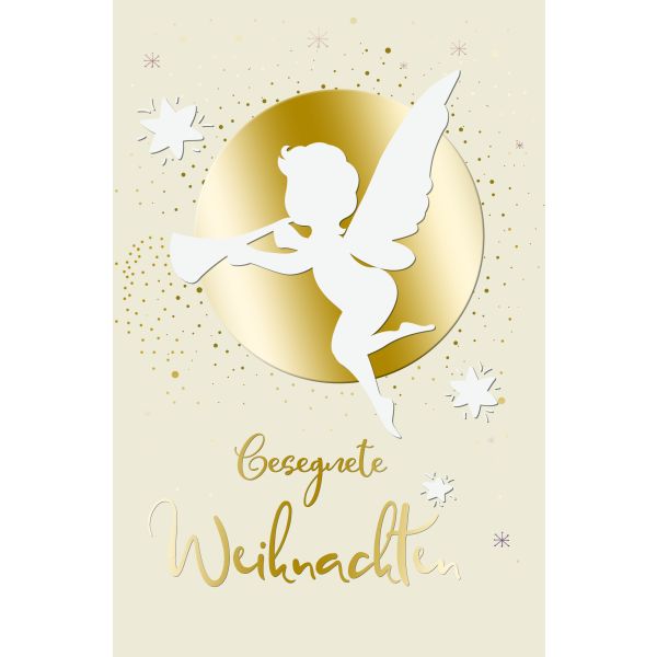 A Gesegnete Weihnachten Glückwunschkarten Engel, Sterne, Naturkarton, mit Goldfolie