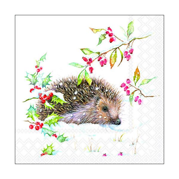 Weihnachten Servietten Format: 33 x 33 cm 3-lagig 20 Servietten Hedgehog In Winter Igel im Winter