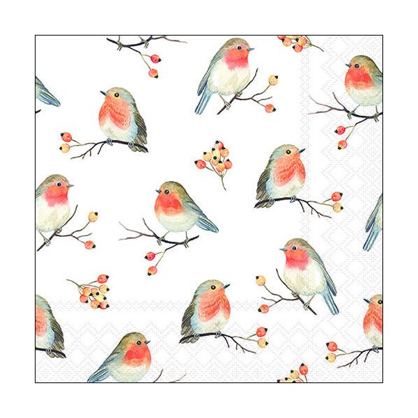 Weihnachten Servietten Format: 33 x 33 cm 3-lagig 20 Servietten Robin Family Vogelfamilie