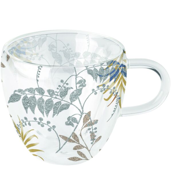 Doppelwandiger Glasbecher Format: 9,5 cm x Ø 10 cm 1 Tasse pro Verpackung Luxury Leaves Black Luxus Blätter schwarz