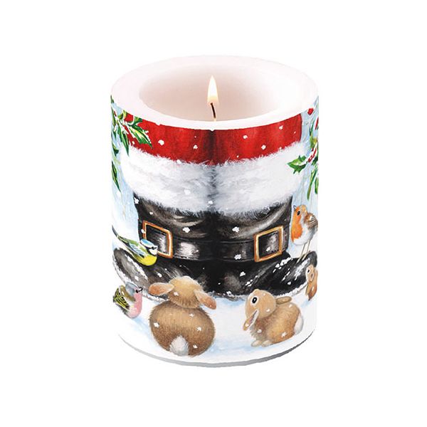 Weihnachten Kerze gross Candle Big Format: Ø 12 cm x 10 cm Looking Up To Santa Füße Weihnachtsmann