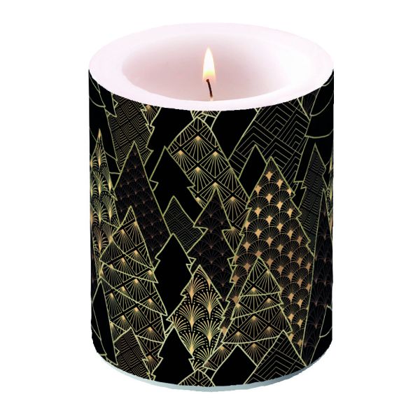 Weihnachten Kerze gross Ø 12 cm x 10 cm Luxury Trees Black schwarz Tannenbäume schwarz