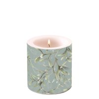 A - Weihnachten – Kerze klein – Candle small – Format: Ø 7,5 cm x 9 cm – Brenndauer: 35 Std. - 1 Kerze pro Packung – Mistletoe All Over Green