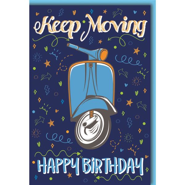 Geburtstag Glückwunschkarte mit Umschlag "Keep moving", Roller