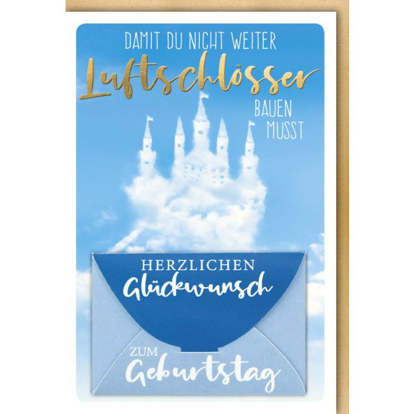 A Geburtstag Geldkarte Glückwunschkarte mit Umschlag Weisses Luftschloss auf blau, GT