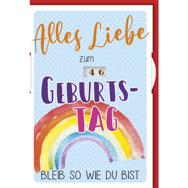 Zahlengeburtstag verstellbare Zahlen 1-109 Glückwunschkarte mit Umschlag Regenbogen