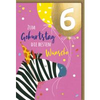 6. Geburtstag Glückwunschkarte mit Umschlag Zebra...