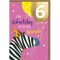 6. Geburtstag Glückwunschkarte mit Umschlag Zebra...