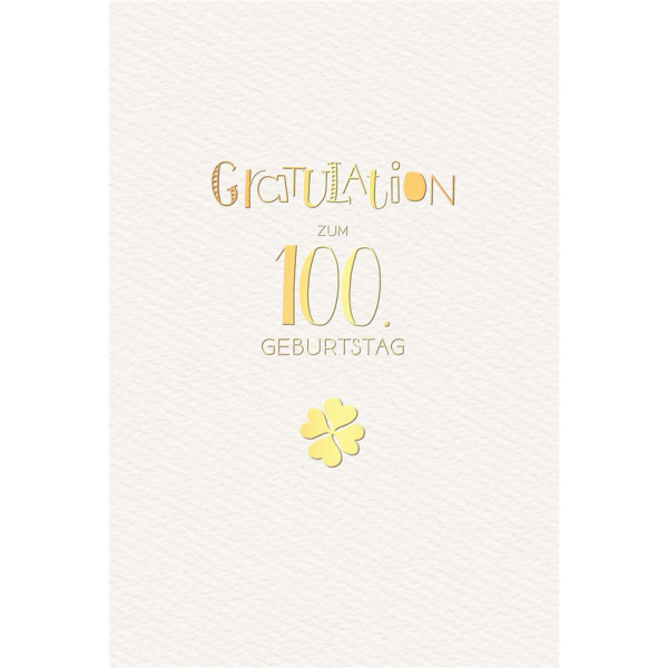 100. Geburtstag Karte mit Umschlag Schriftkarte mit Goldfolie