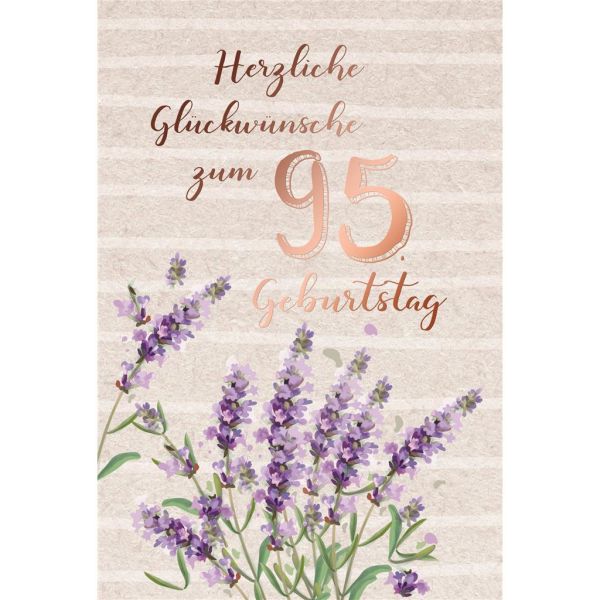 A 95. Geburtstag Karte mit Umschlag Lavendel mit rosegoldener Metallicfolie