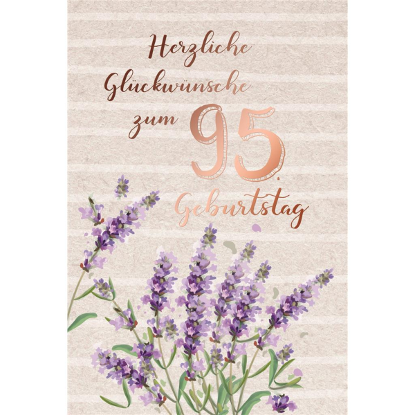 A 95. Geburtstag Karte mit Umschlag Lavendel mit rosegoldener Metallicfolie