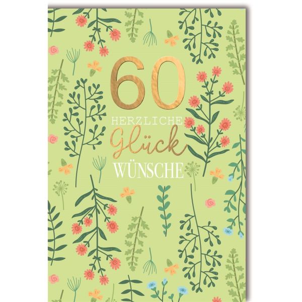 60. Geburtstag Glückwunschkarte mit Umschlag Wald und Wiesenblumen