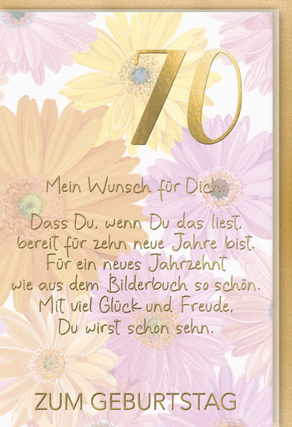 A - 70. Geburtstag - Glückwunschkarte im Format 11,5 x 17 cm mit Umschlag - Mein Wunsch für Dich - Verlag Dominique