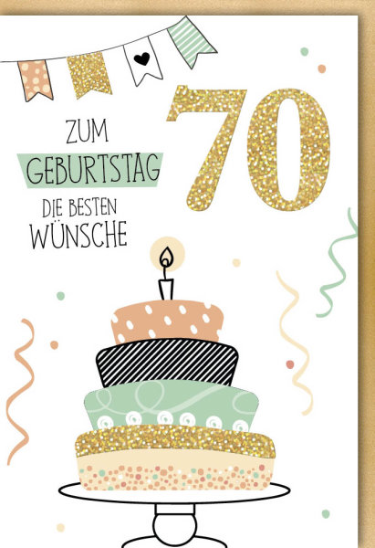70. Geburtstag - Glückwunschkarte im Format 11,5 x 17 cm mit Umschlag - Torte mit einer Kerze - Verlag Dominique