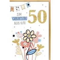 50. Geburtstag Glückwunschkarte mit Umschlag Blumen...