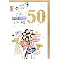 50. Geburtstag Glückwunschkarte mit Umschlag Blumen...
