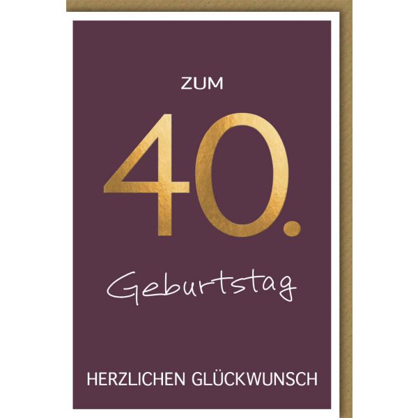 A 40. Geburtstag Glückwunschkarte mit Umschlag 40 Rot - Gold Herzlichen Glückwunsch