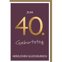 A 40. Geburtstag Glückwunschkarte mit Umschlag 40...