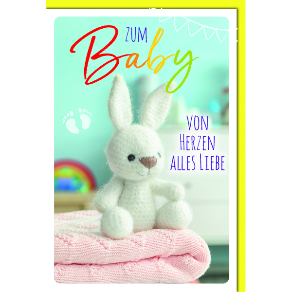 Geburt Baby Freudiges Ereignis Karte mit Umschlag weißer Plüschhase