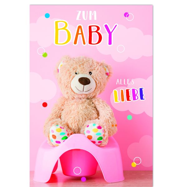 Geburt Baby Freudiges Ereignis Karte mit Umschlag Teddybär auf Töpfchen